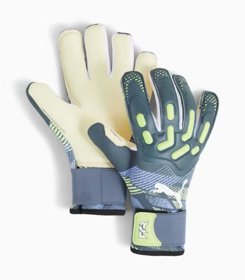 Puma goalkeeper gloves in navy with neon yellow details